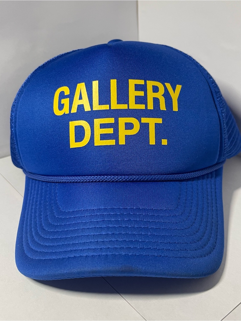 Gallery Dept. Logo Trucker Cap Navy Yellow Foam Nylon Mesh Snapback Hat OS USA